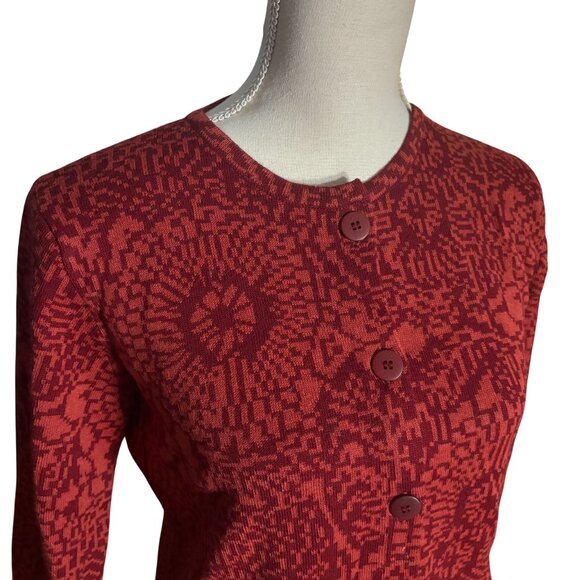 Intiwara Baby Alpaca cardigan sweater M medium red print crew neck Bolivia S - Picture 4 of 7